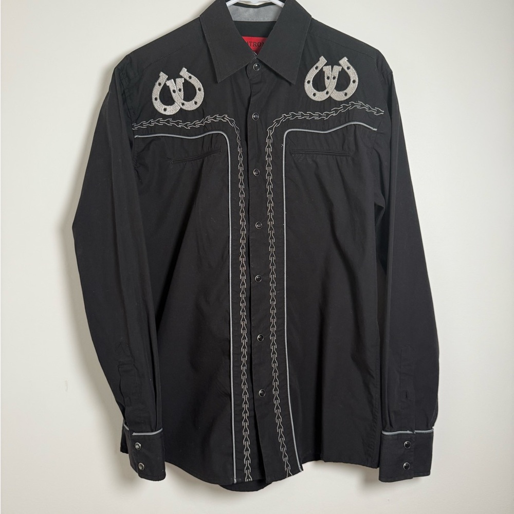 Patron Black Western Shirt with Horseshoe Embroidery